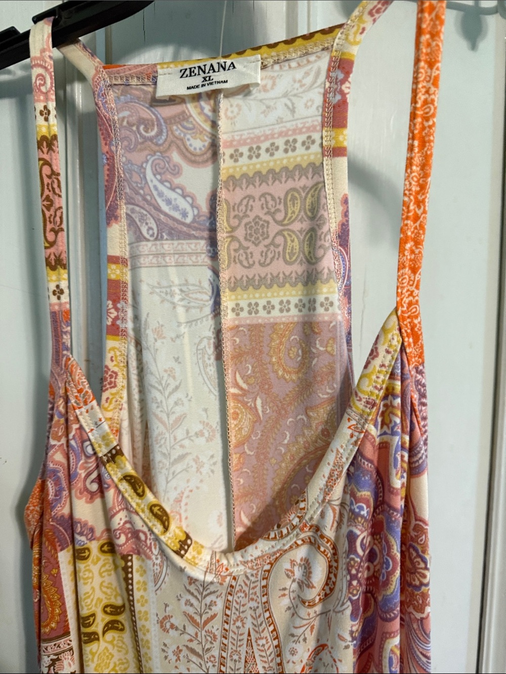 Zenana Outfitters Paisley Maxi Dress in Peach, Pink, Yellow and Cream - Picture 4 of 4